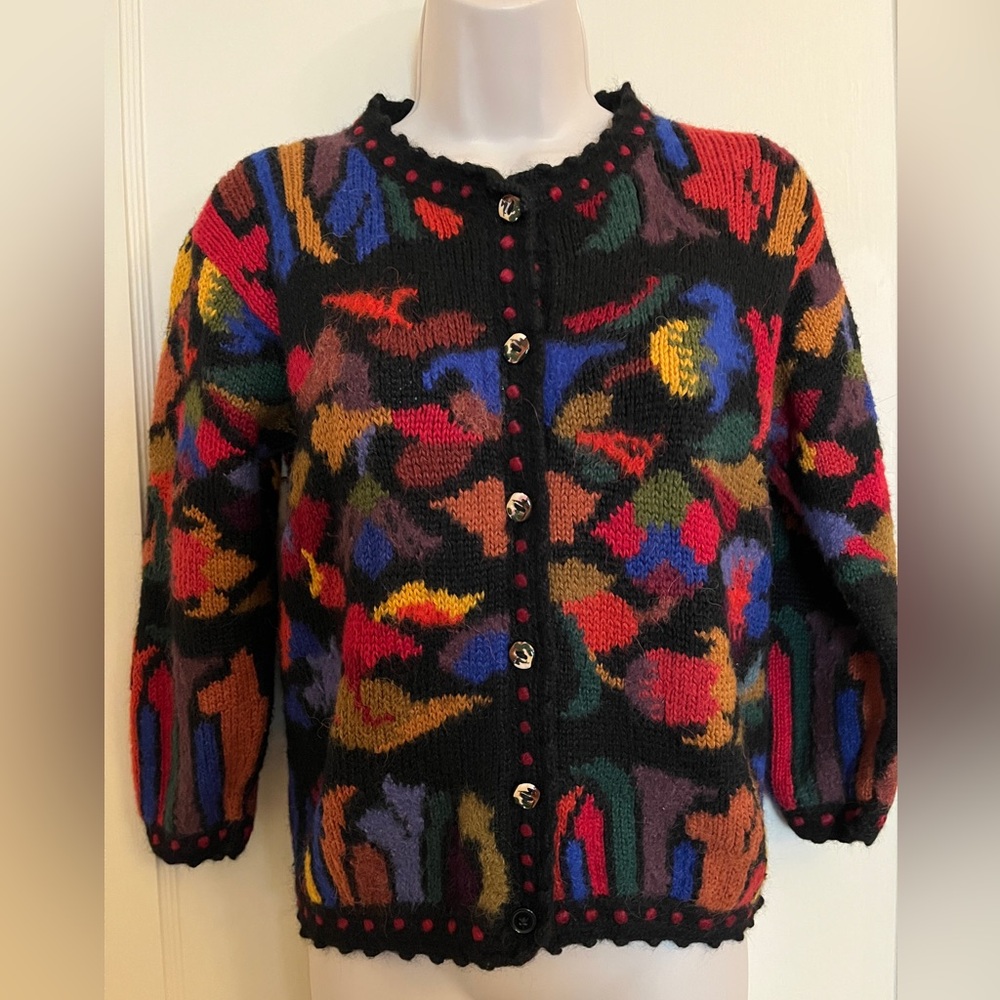 Baby Alpaca Peruvian Wool Multicolored Cardigan Sweater